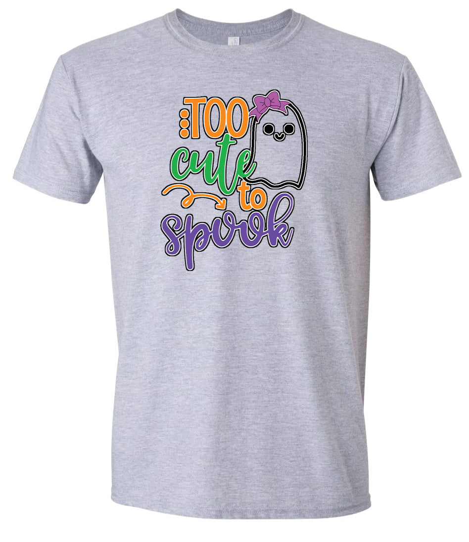 Too Cute to Spook - Girly Ghost Adult Gildan Soft Shirt