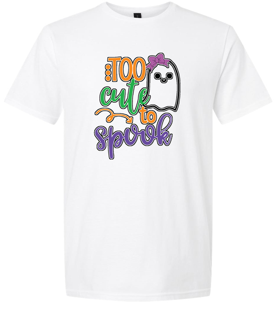 Too Cute to Spook - Girly Ghost Adult Gildan Soft Shirt