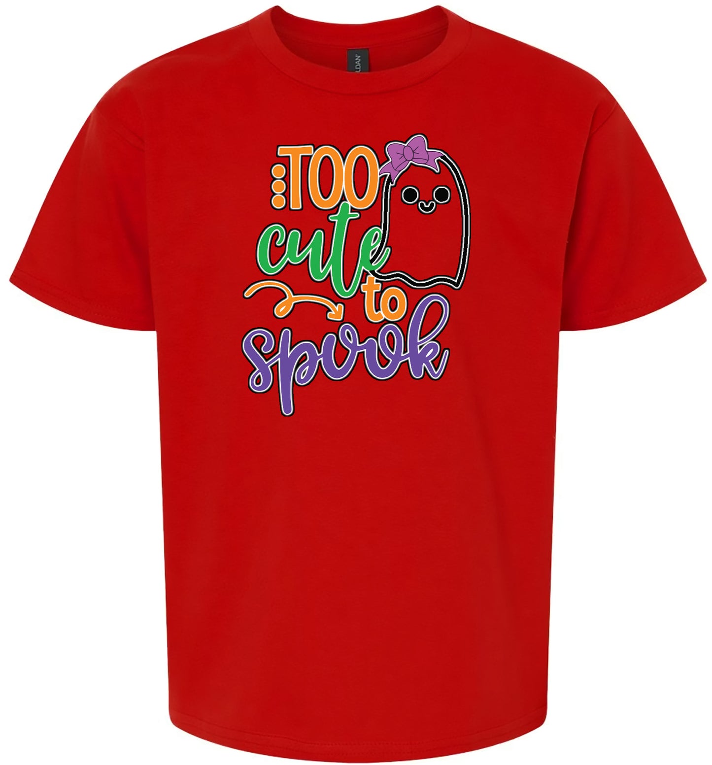 Too Cute to Spook - Girly Ghost Children's Gildan Soft Shirt