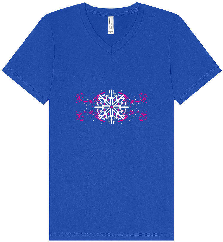 Pink Snowflake Swirls Unisex V-Neck Shirt