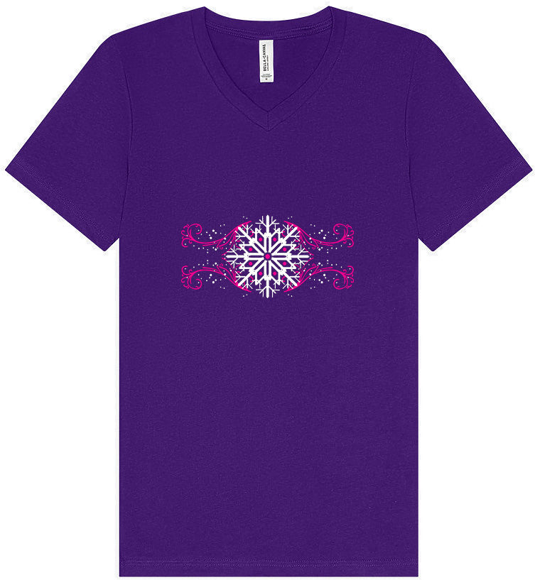 Pink Snowflake Swirls Unisex V-Neck Shirt