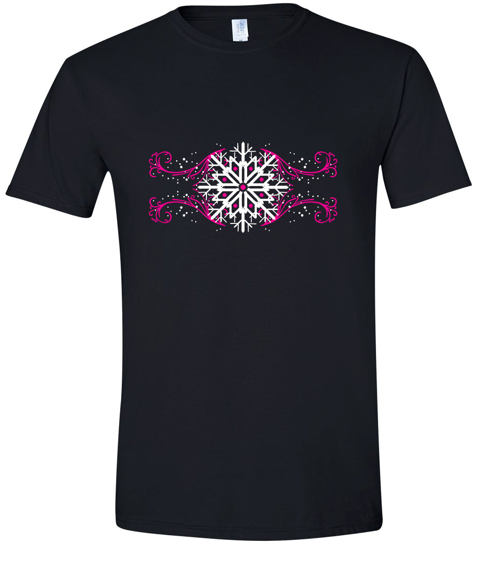 Pink Snowflake Swirls Adult Gildan Soft Shirt