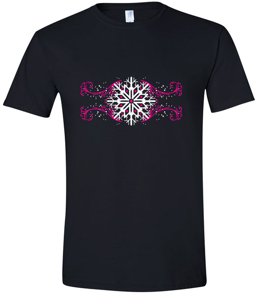 Pink Snowflake Swirls Adult Gildan Soft Shirt