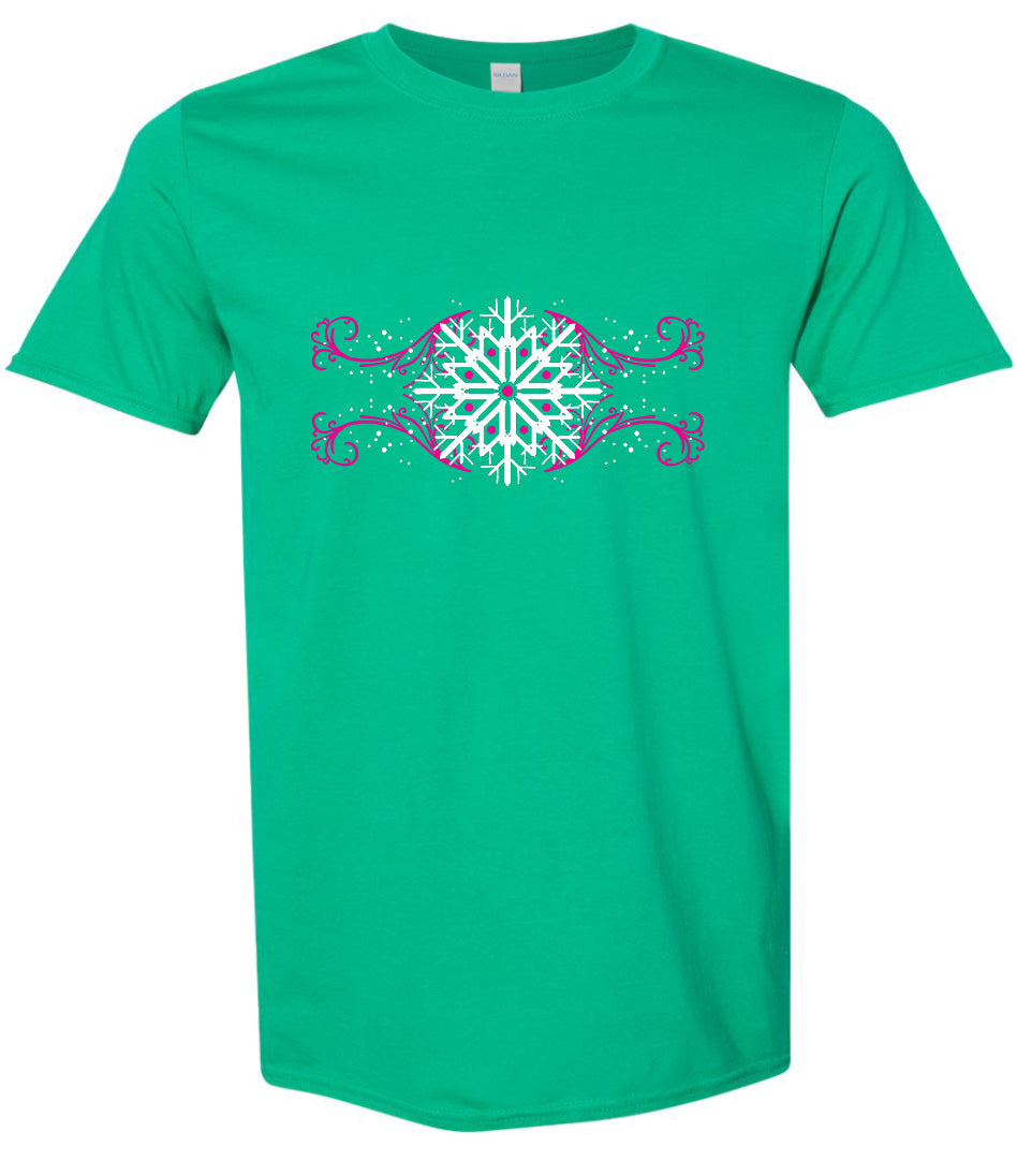 Pink Snowflake Swirls Adult Gildan Soft Shirt