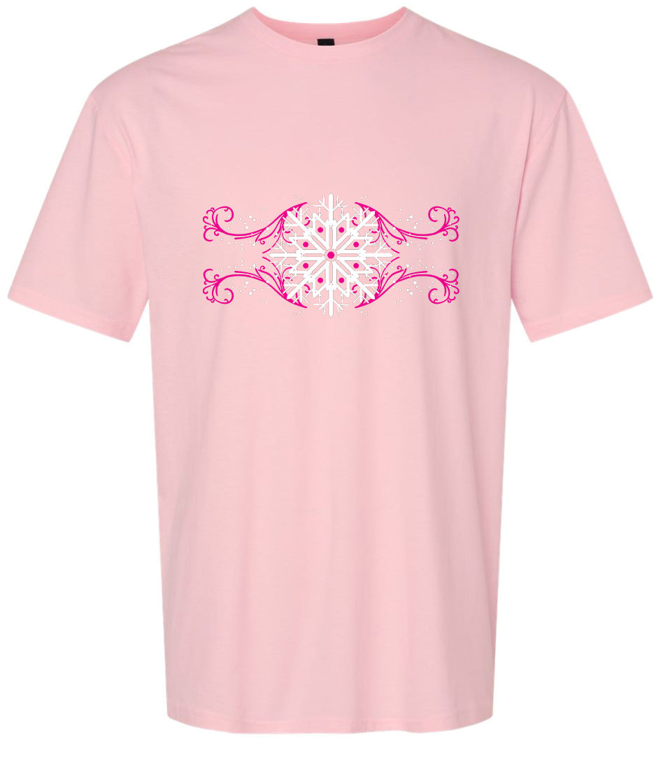 Pink Snowflake Swirls Adult Gildan Soft Shirt