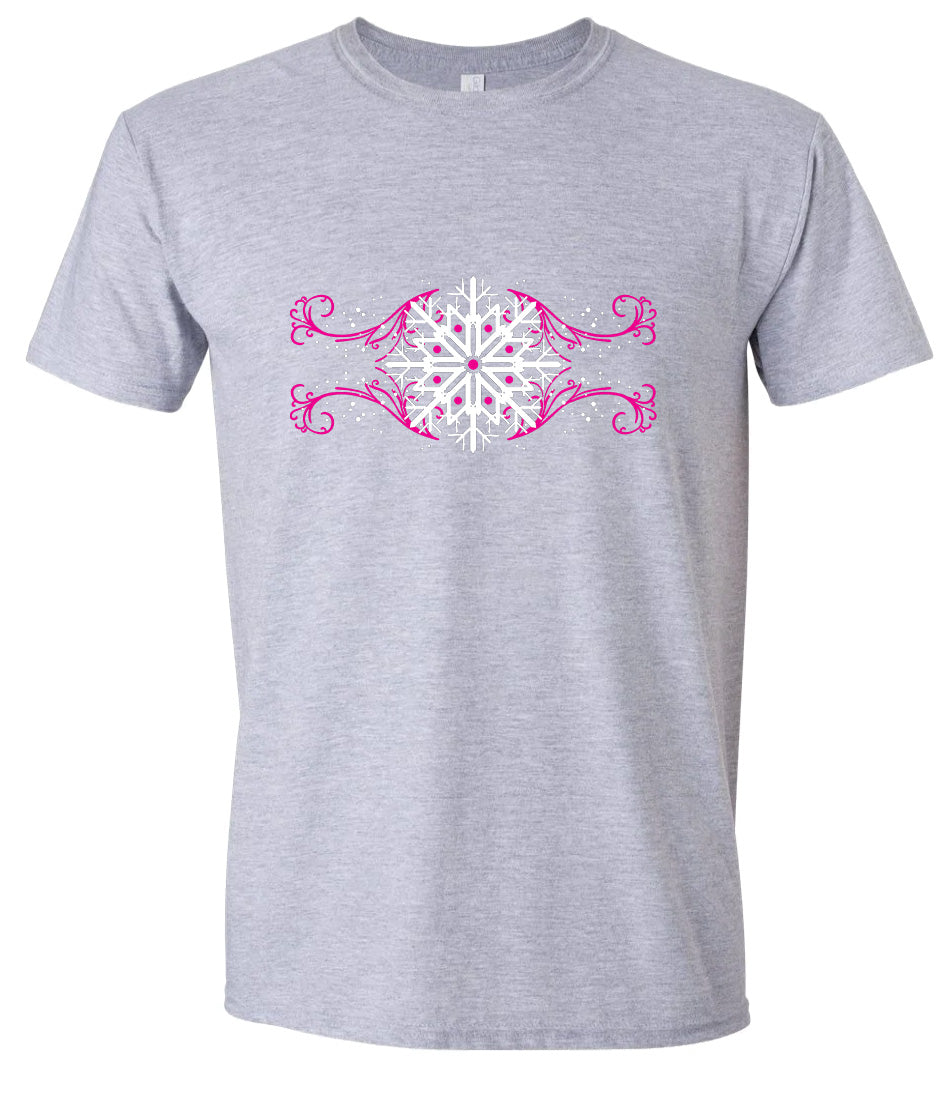 Pink Snowflake Swirls Adult Gildan Soft Shirt