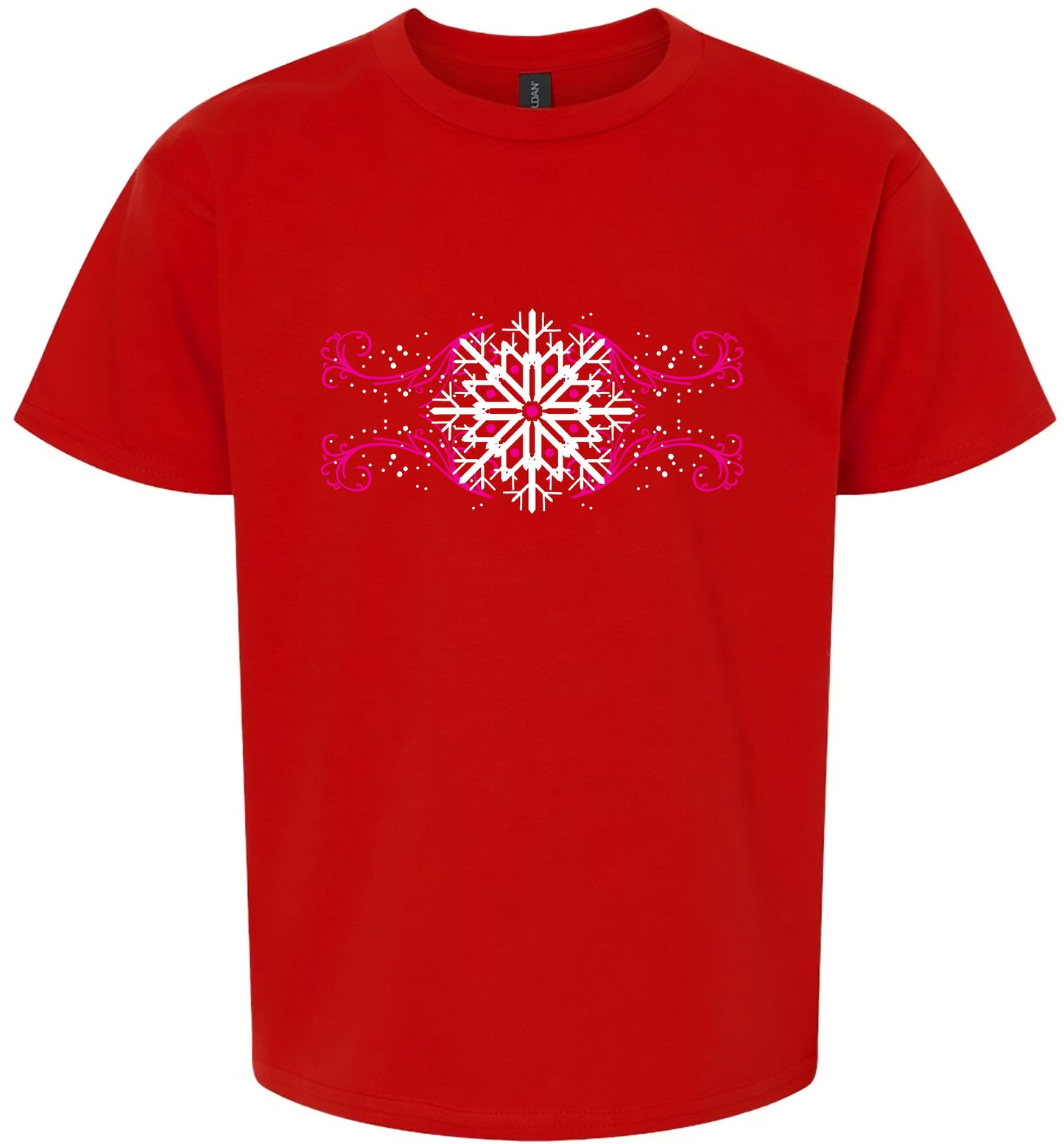 Pink Snowflake Swirls Children's Gildan Soft Shirt