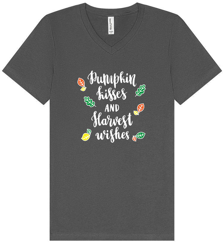 Pumpkin Kisses & Harvest Wishes Unisex V-Neck Shirt