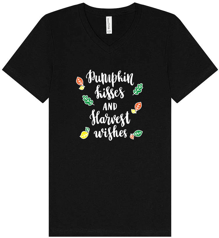 Pumpkin Kisses & Harvest Wishes Unisex V-Neck Shirt