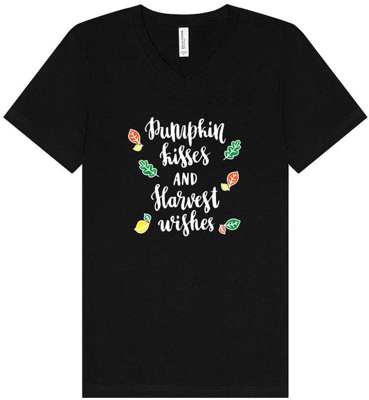 Pumpkin Kisses & Harvest Wishes Unisex V-Neck Shirt