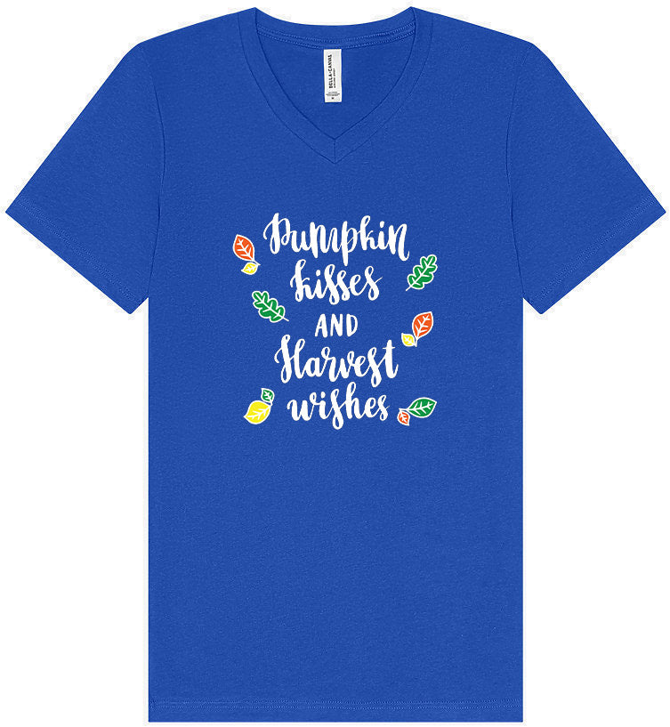 Pumpkin Kisses & Harvest Wishes Unisex V-Neck Shirt
