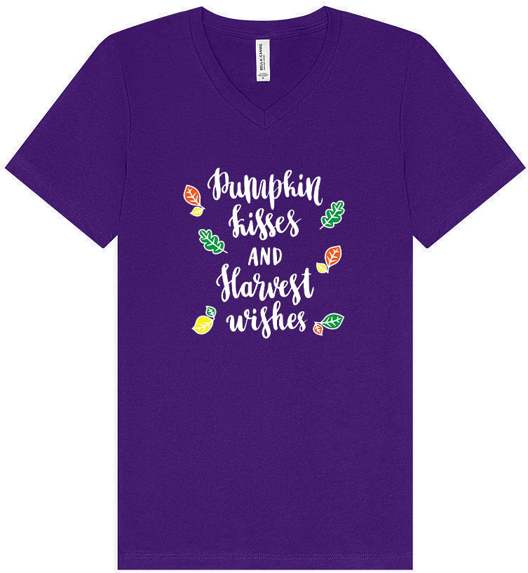 Pumpkin Kisses & Harvest Wishes Unisex V-Neck Shirt