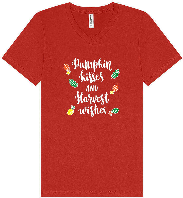 Pumpkin Kisses & Harvest Wishes Unisex V-Neck Shirt