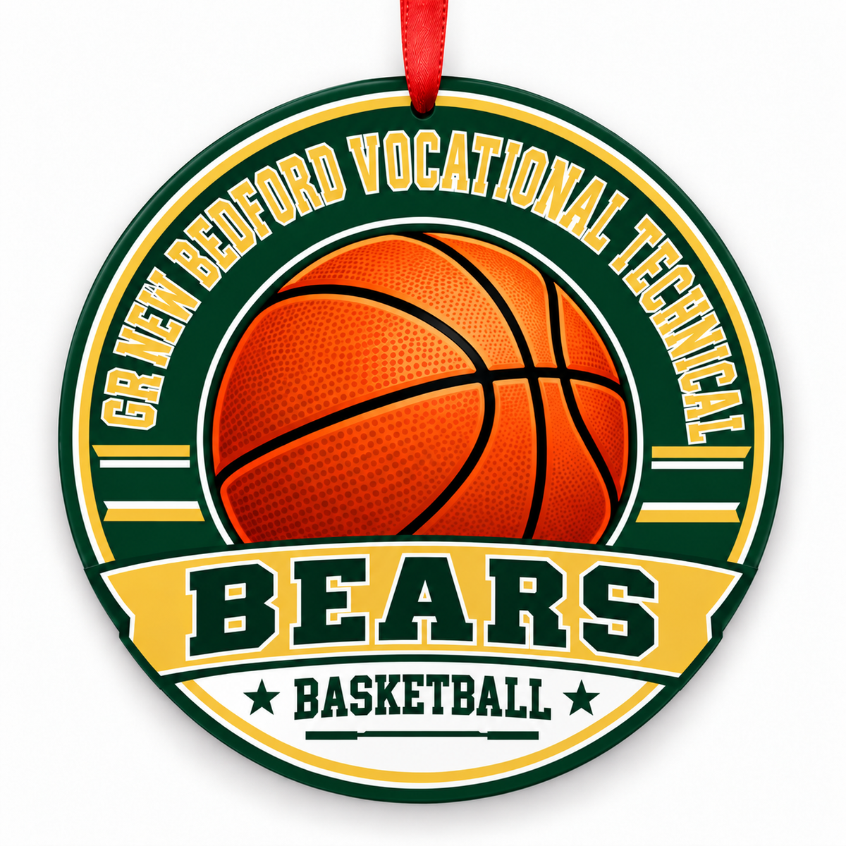 Gr New Bedford Vocational Technical Bears basketball Christmas ornament