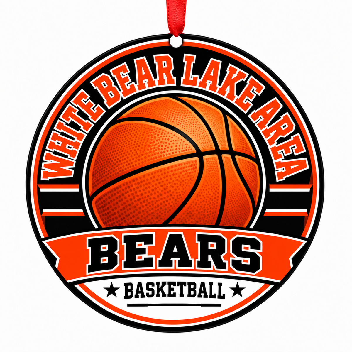 White Bear Lake Area High School Bears basketball ornament in Orange; White; Black, WHITE BEAR LAKE, Minnesota
