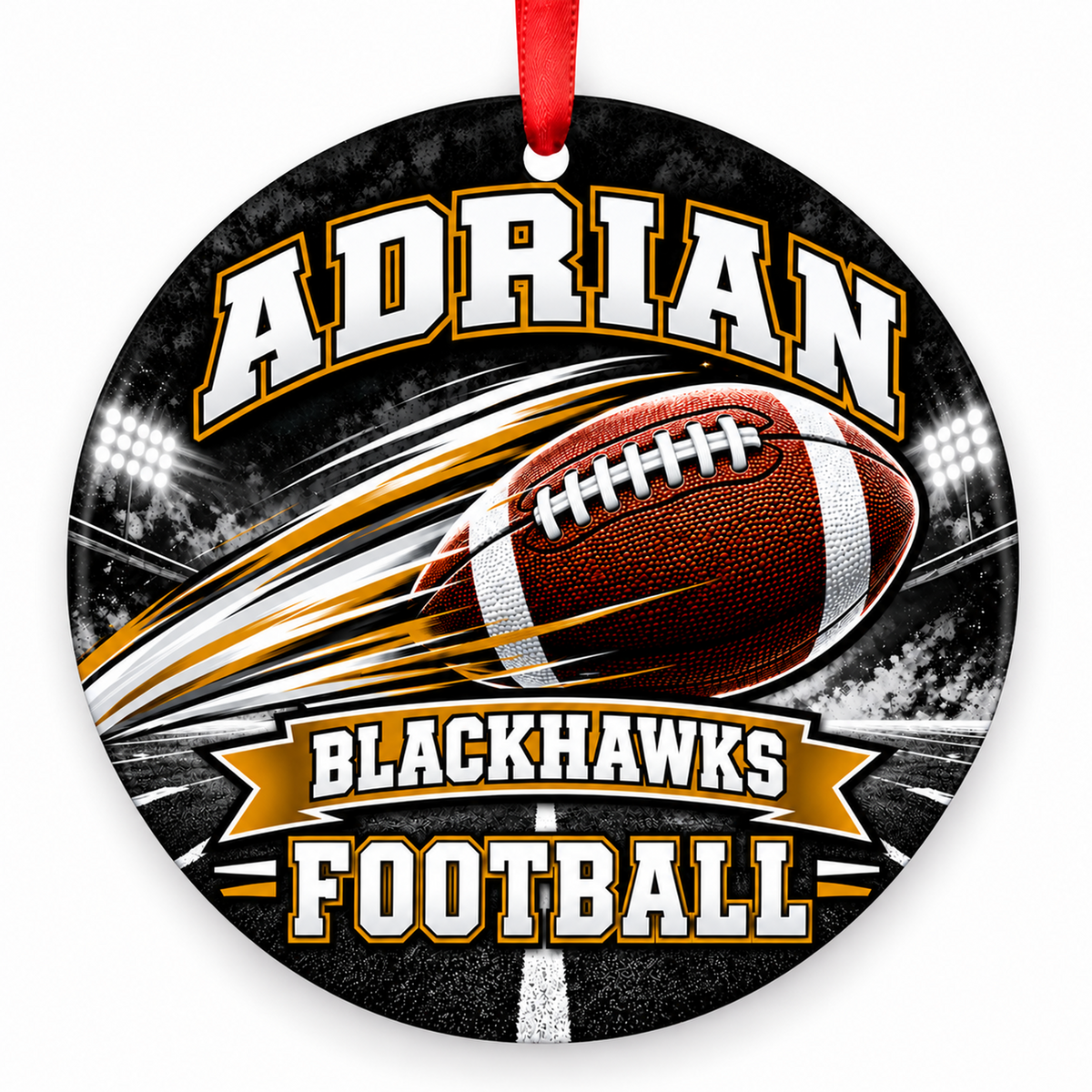 Adrian High School Blackhawks – Football in Motion 3-inch football ornament, Adrian, Missouri