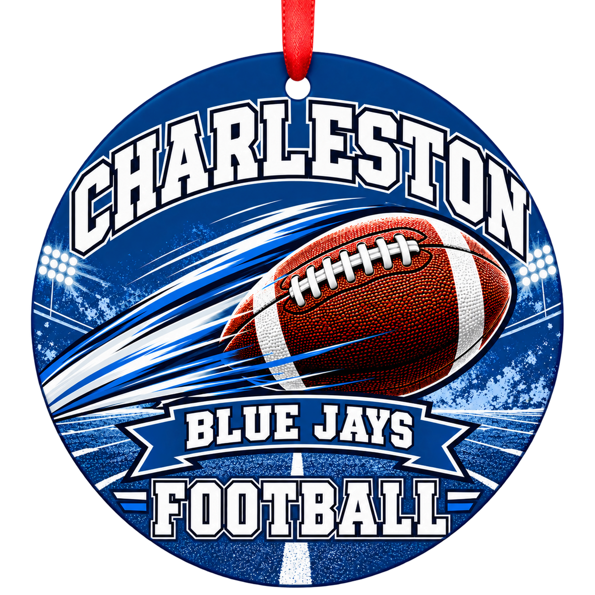 Charleston High School Blue Jays – Football in Motion 3-inch football ornament, Charleston, Missouri