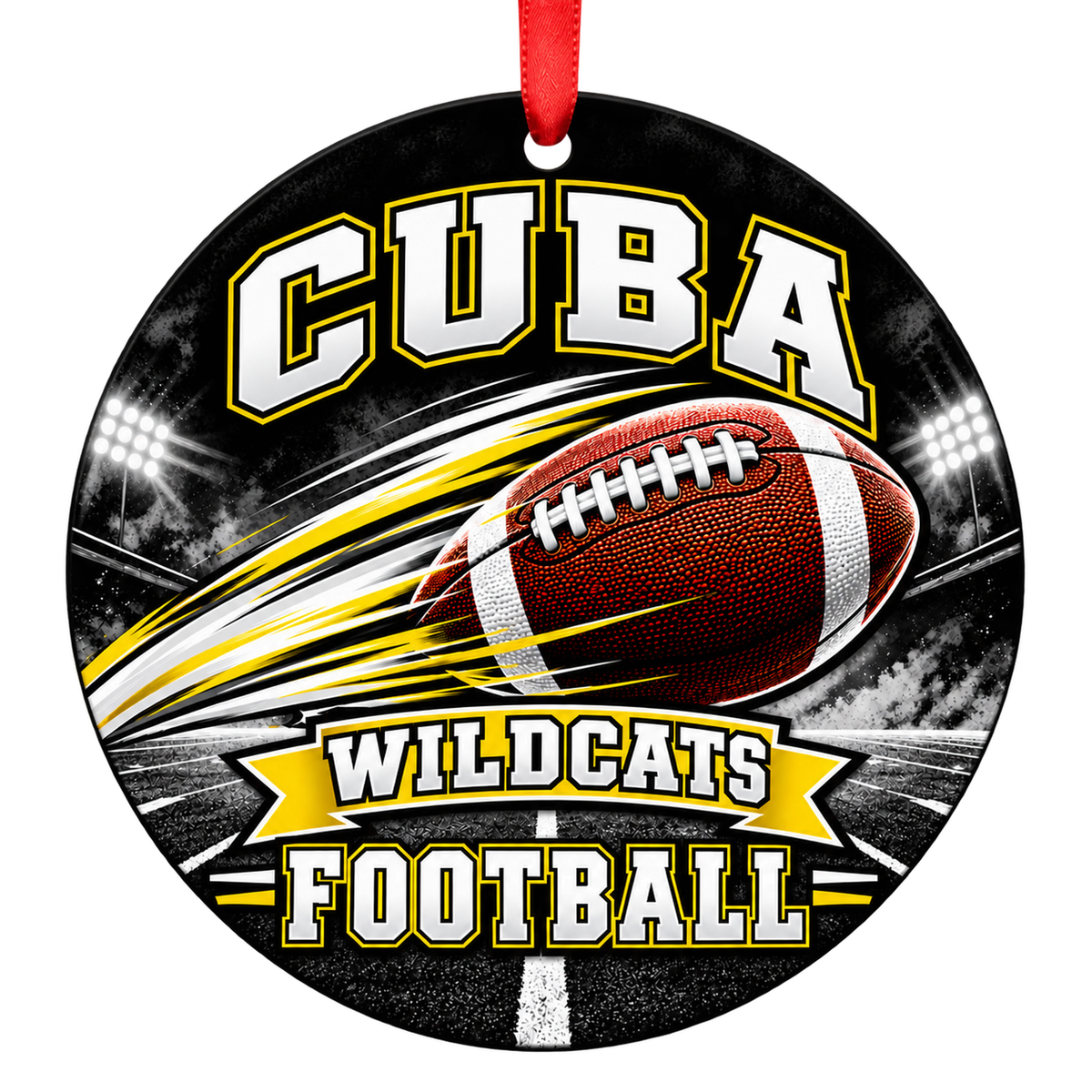 Cuba High School Wildcats – Football in Motion 3-inch football ornament, CUBA, Missouri