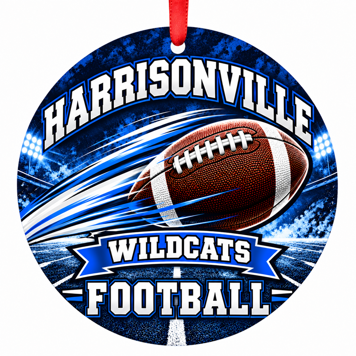 Harrisonville High Wildcats Football in Motion flat round 3-inch ornament