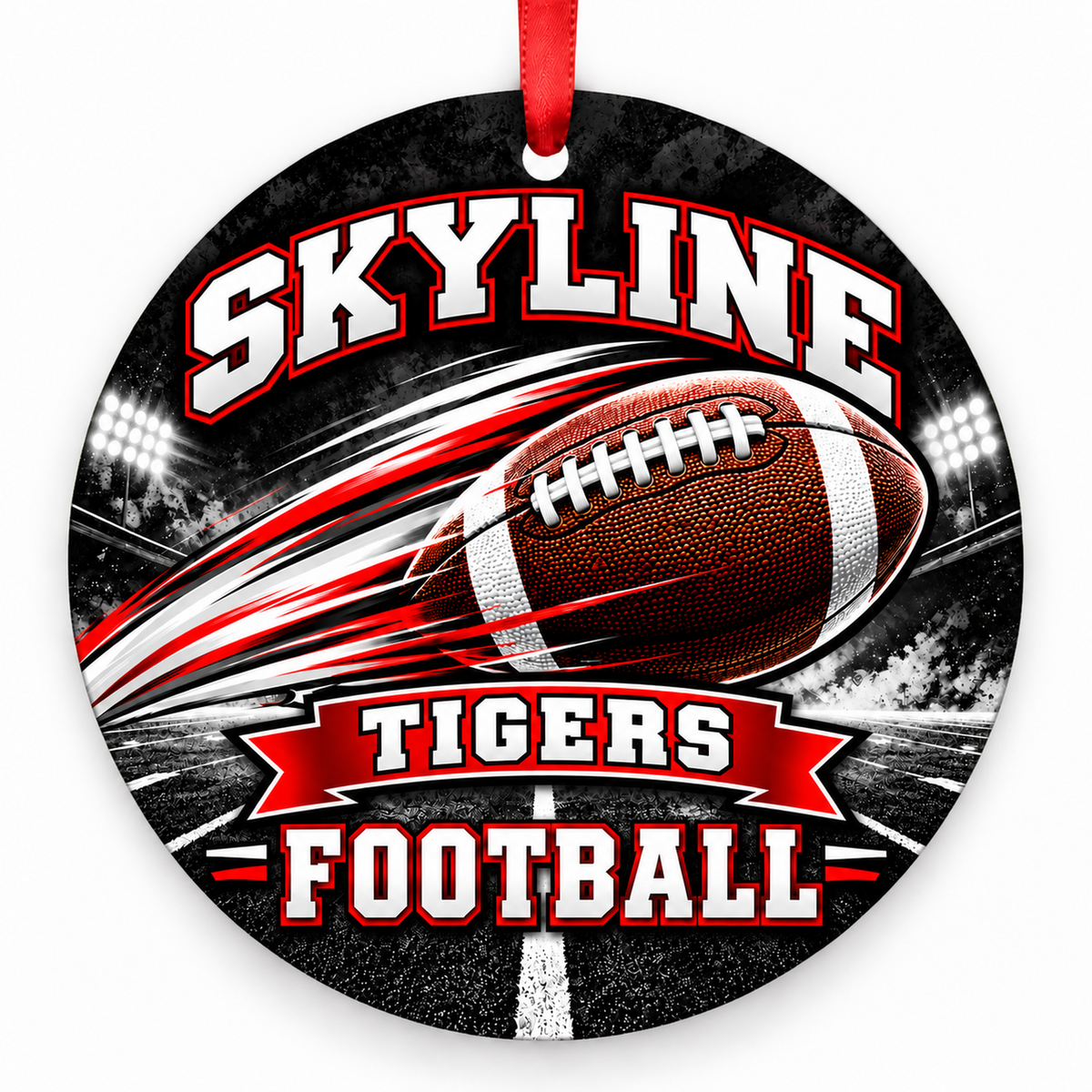 Skyline High School Tigers – Football in Motion 3-inch football ornament, Urbana, Missouri
