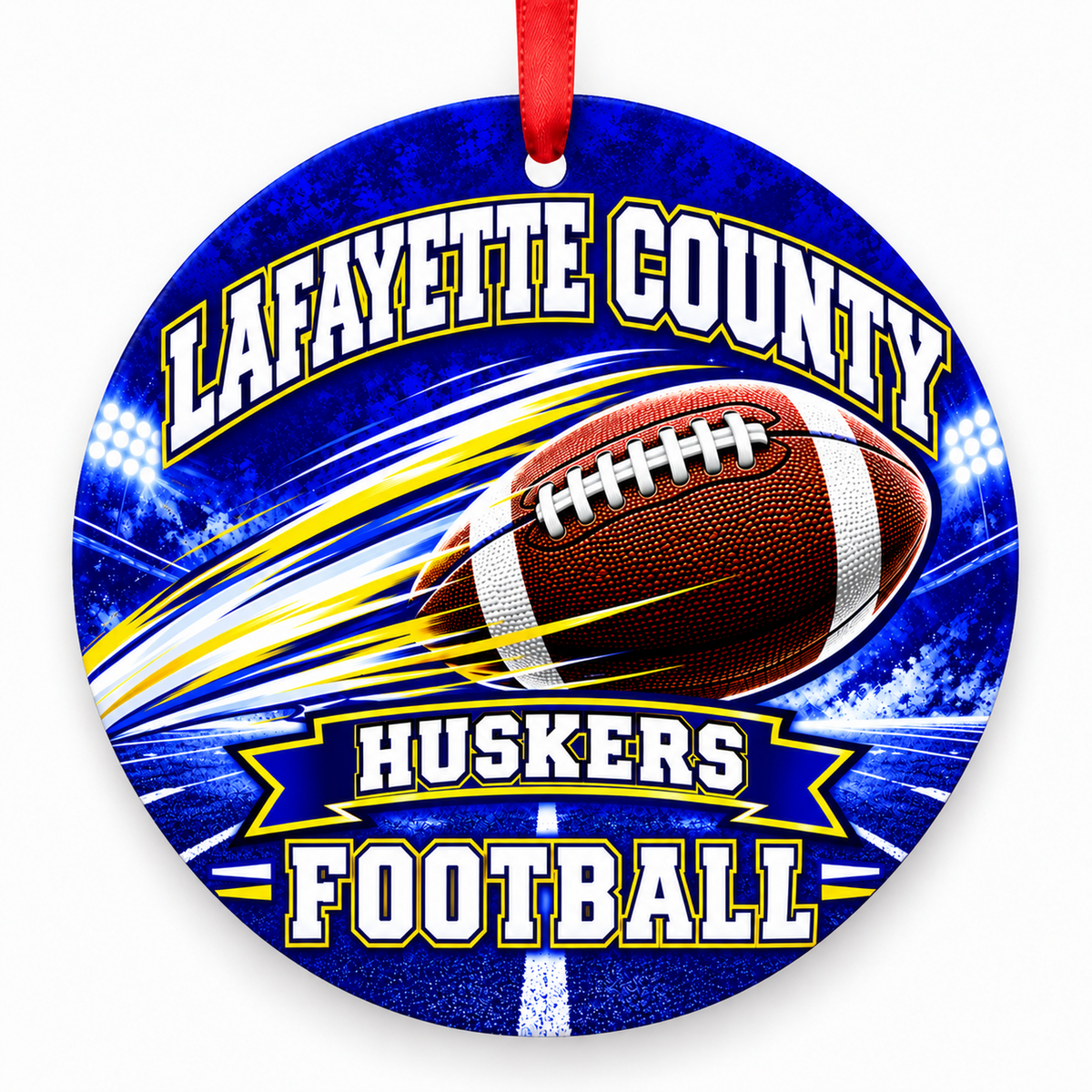 Lafayette County High School Huskers – Football in Motion 3-inch football ornament, HIGGINSVILLE, Missouri