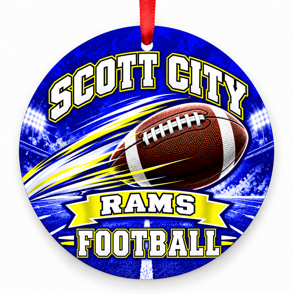 Scott City High School Rams – Football in Motion 3-inch football ornament, SCOTT CITY, Missouri