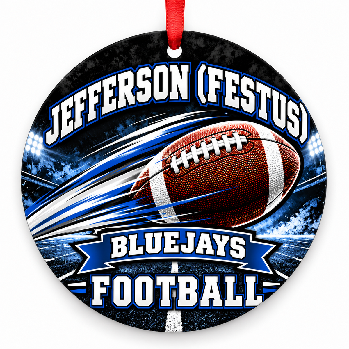 Jefferson (Festus) High School BlueJays – Football in Motion 3-inch football ornament, FESTUS, Missouri