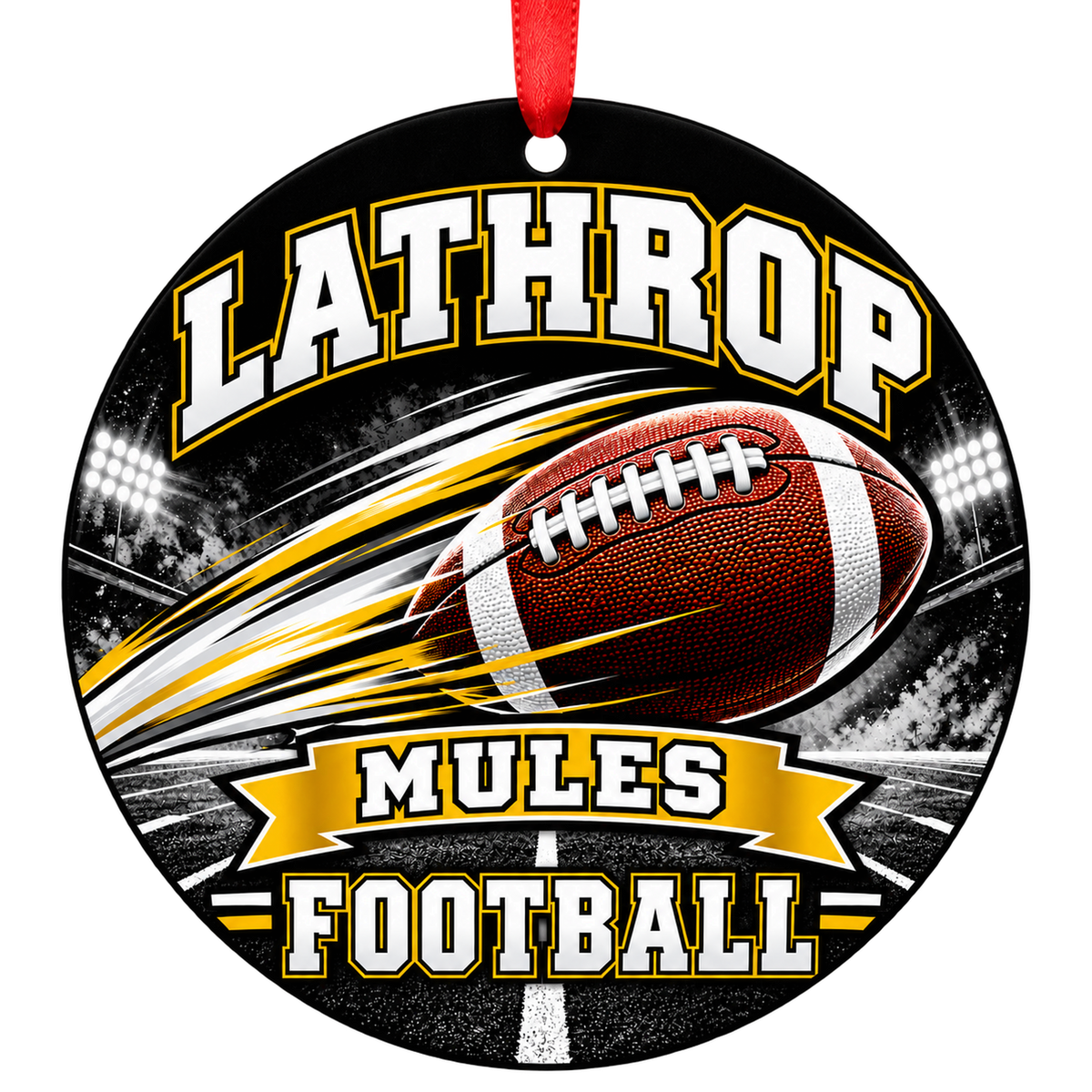 Lathrop High School Mules – Football in Motion 3-inch football ornament, Lathrop, Missouri