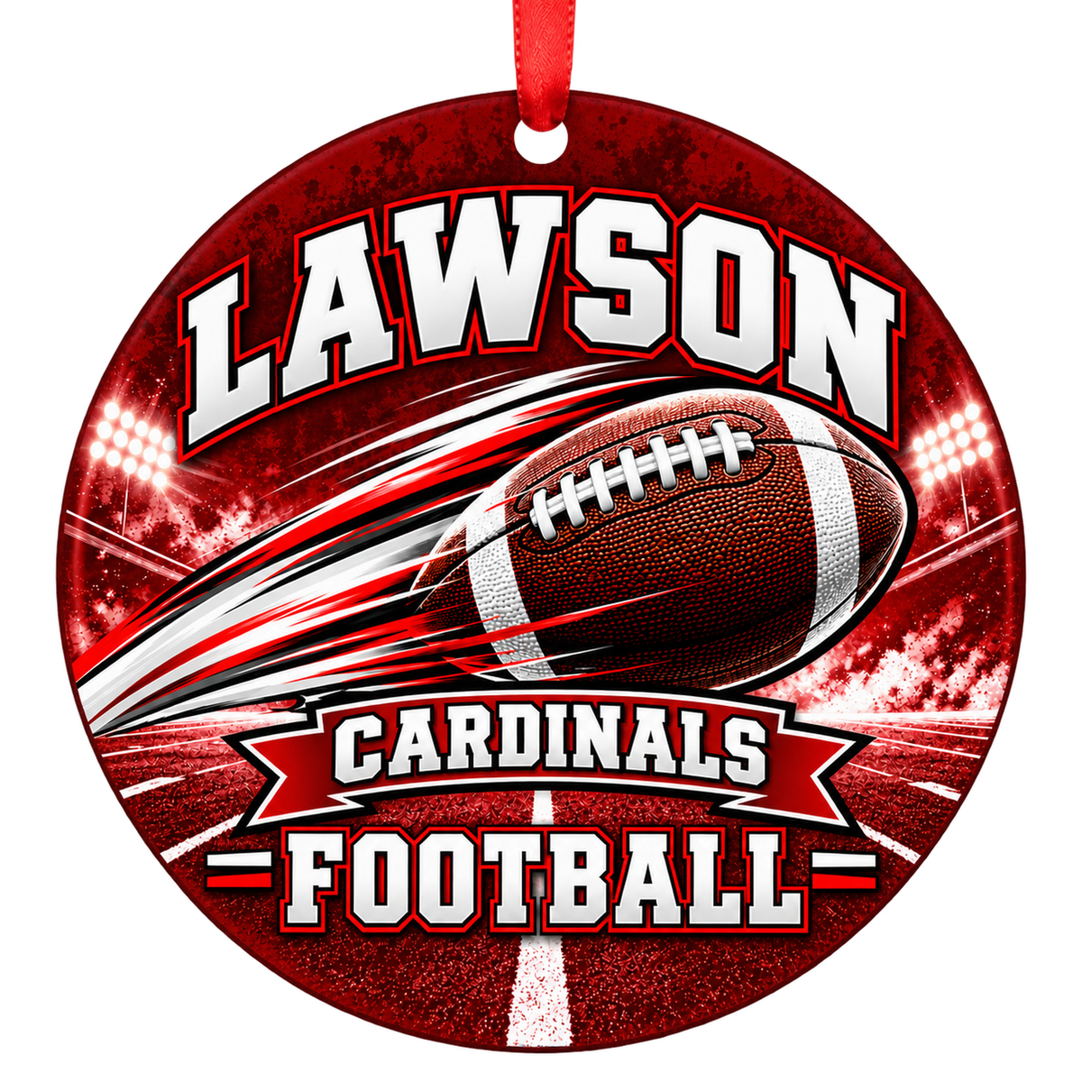 Lawson High School Cardinals – Football in Motion 3-inch football ornament, LAWSON, Missouri