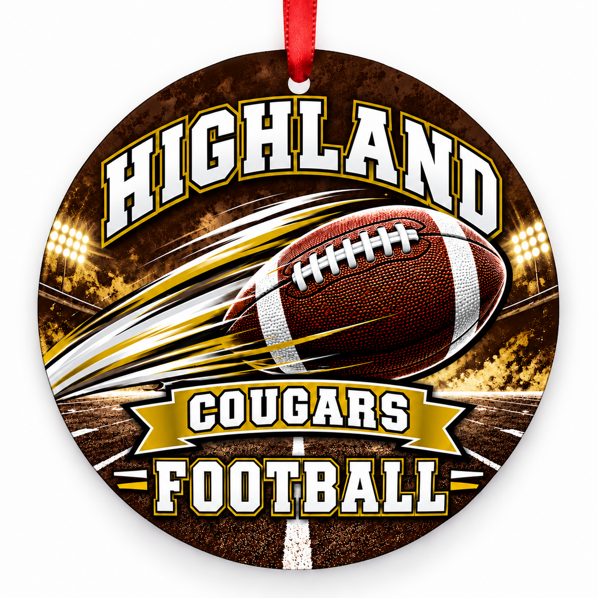 Highland High School Cougars – Football in Motion 3-inch football ornament, LEWISTOWN, Missouri