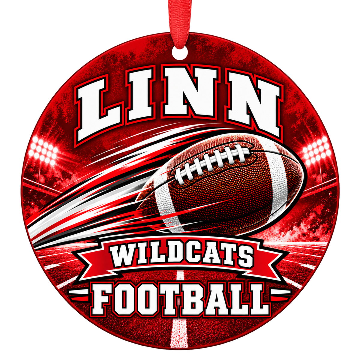 Linn High School Wildcats – Football in Motion 3-inch football ornament, Linn, Missouri