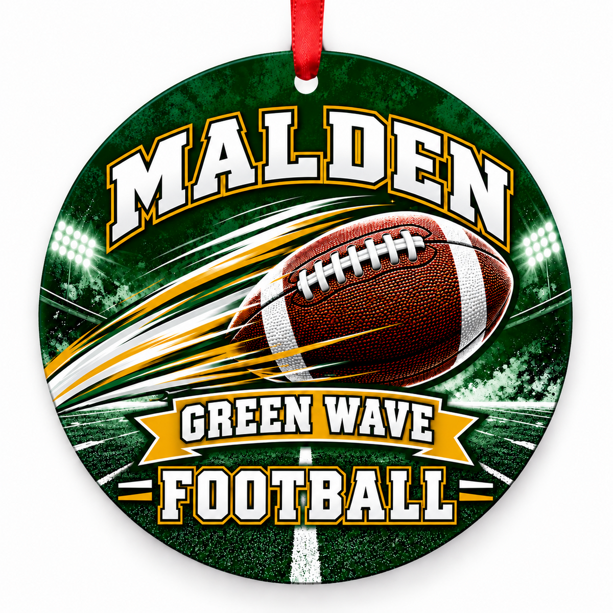 Malden High School Green Wave – Football in Motion 3-inch football ornament, Malden, Missouri