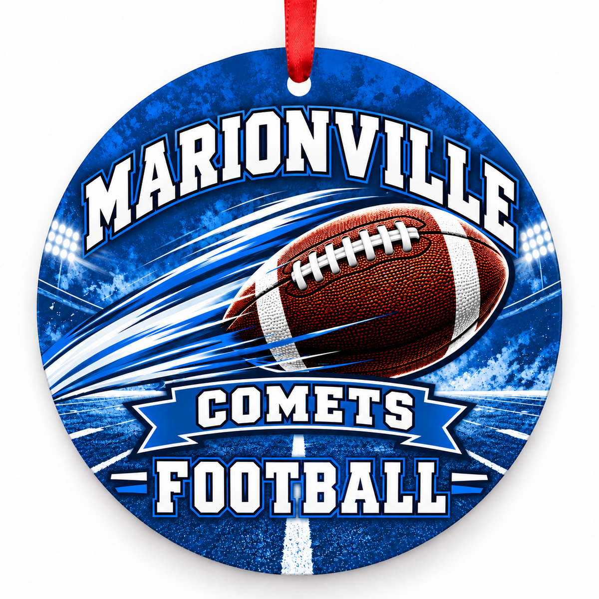 Marionville High School Comets – Football in Motion 3-inch football ornament, Marionville, Missouri