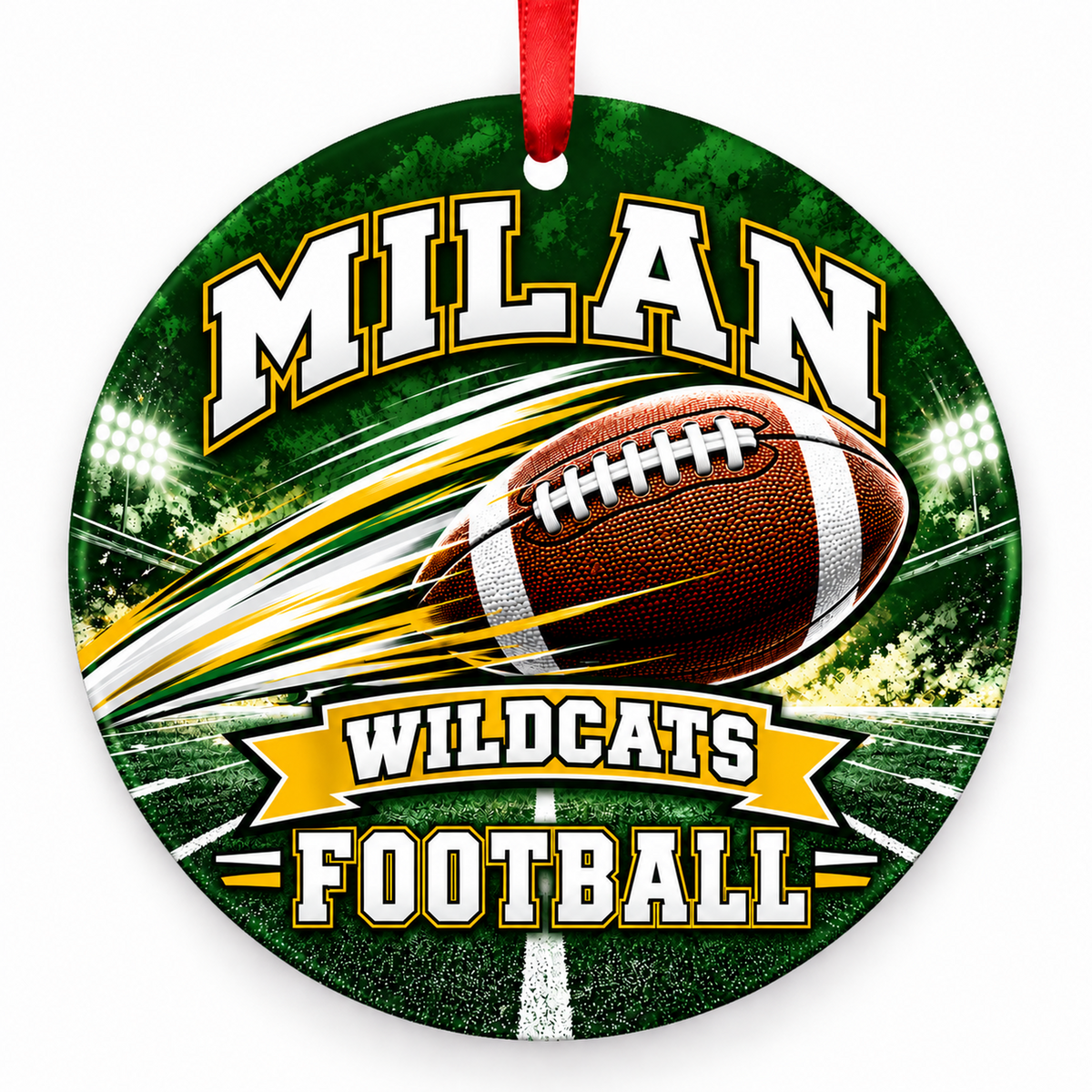 Milan High School Wildcats – Football in Motion 3-inch football ornament, Milan, Missouri