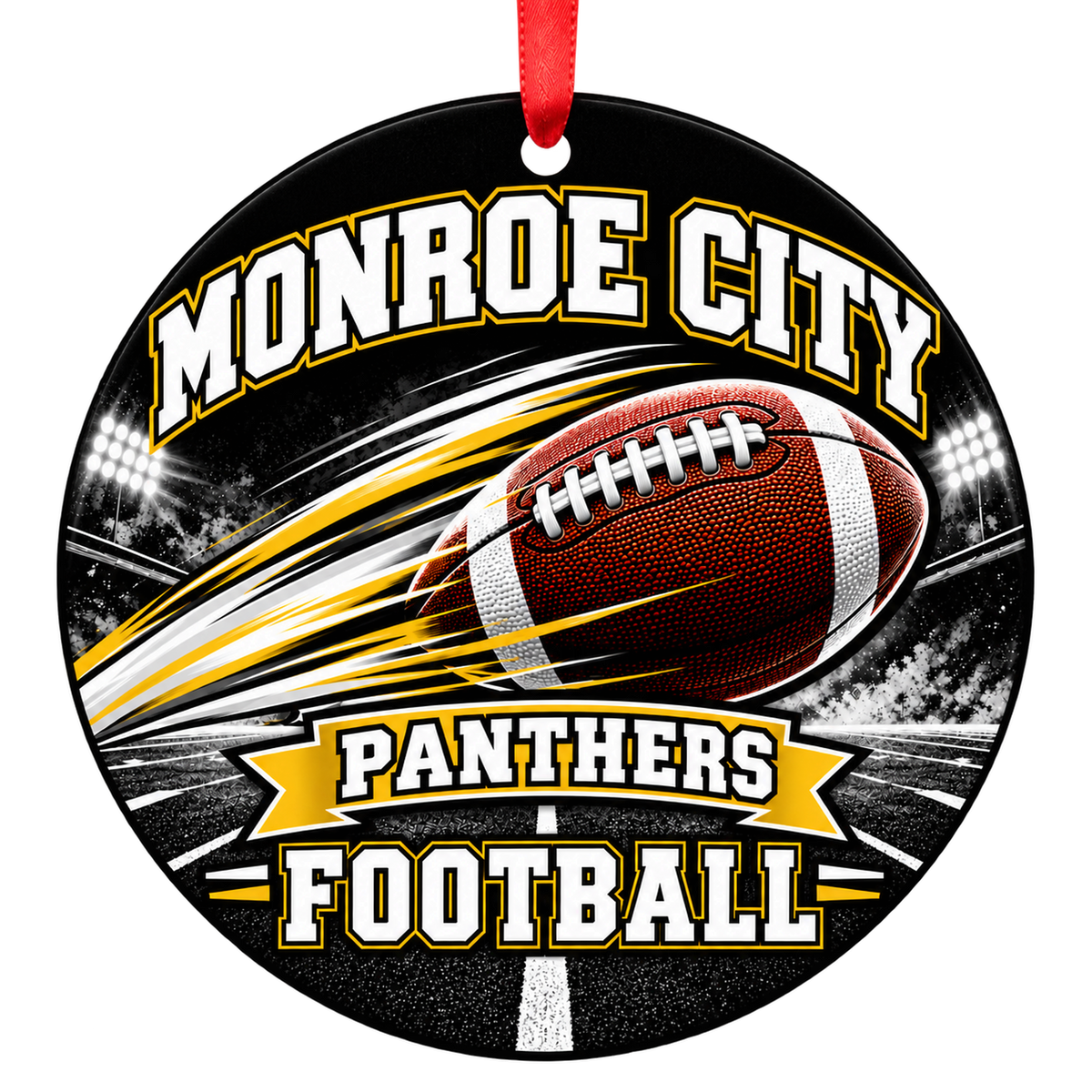 Monroe City High School Panthers – Football in Motion 3-inch football ornament, MONROE CITY, Missouri