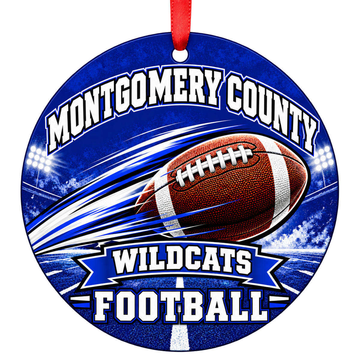 Montgomery County High School Wildcats – Football in Motion 3-inch football ornament, MONTGOMERY CITY, Missouri