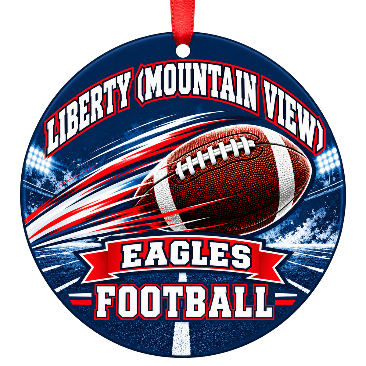 Liberty (Mountain View) High School Eagles – Football in Motion 3-inch football ornament, MOUNTAIN VIEW, Missouri