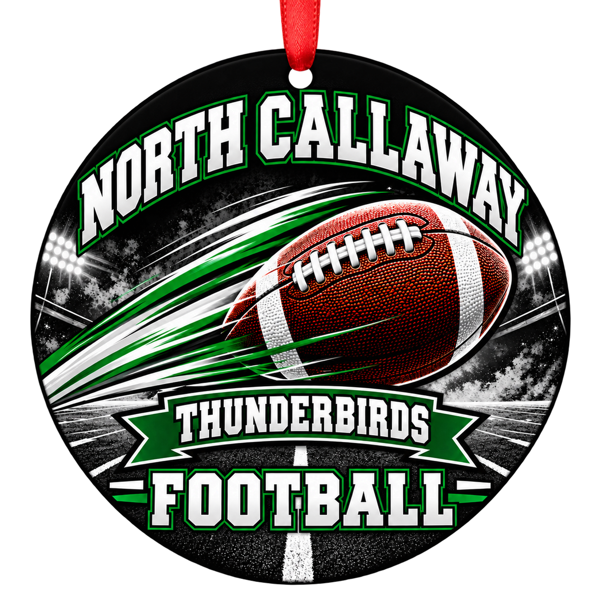 North Callaway High School Thunderbirds – Football in Motion 3-inch football ornament, KINGDOM CITY, Missouri