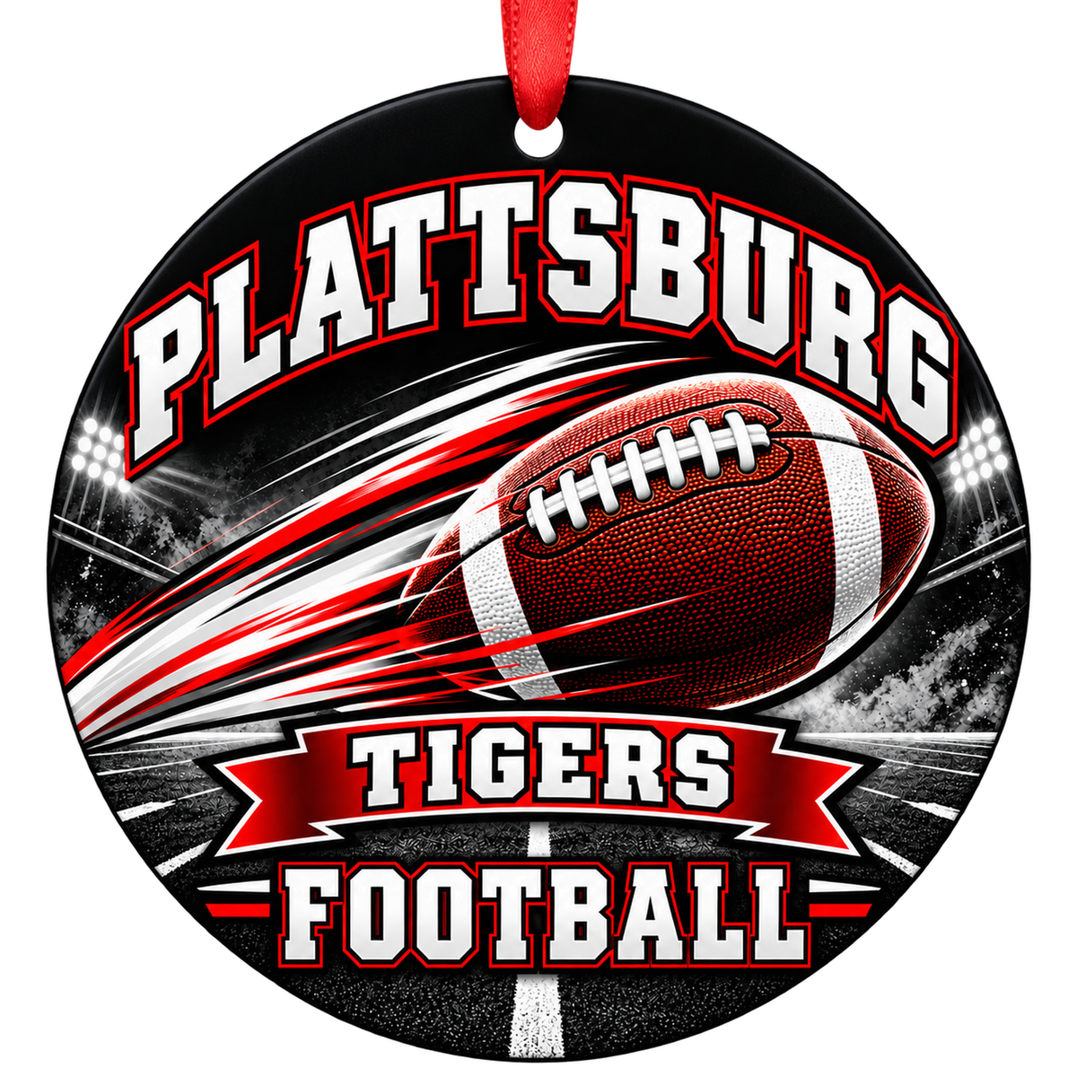 Plattsburg High School Tigers – Football in Motion 3-inch football ornament, Plattsburg, Missouri