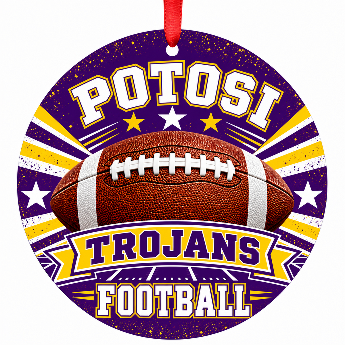 Potosi High Trojans Classic Football flat round 3-inch ornament