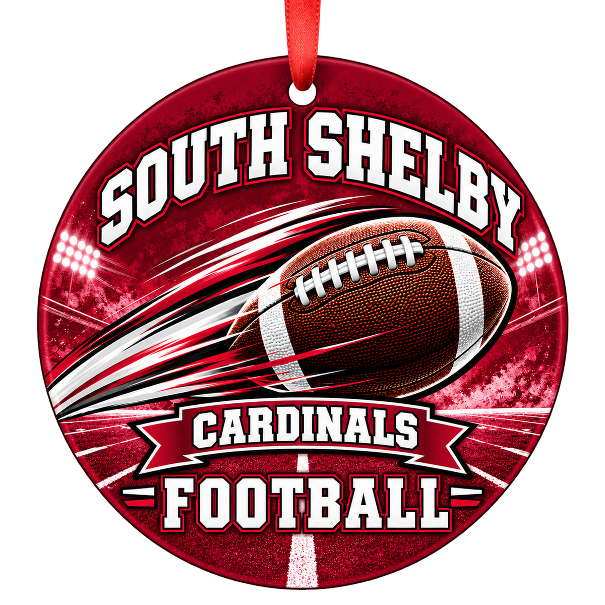 South Shelby High School Cardinals – Football in Motion 3-inch football ornament, Shelbina, Missouri