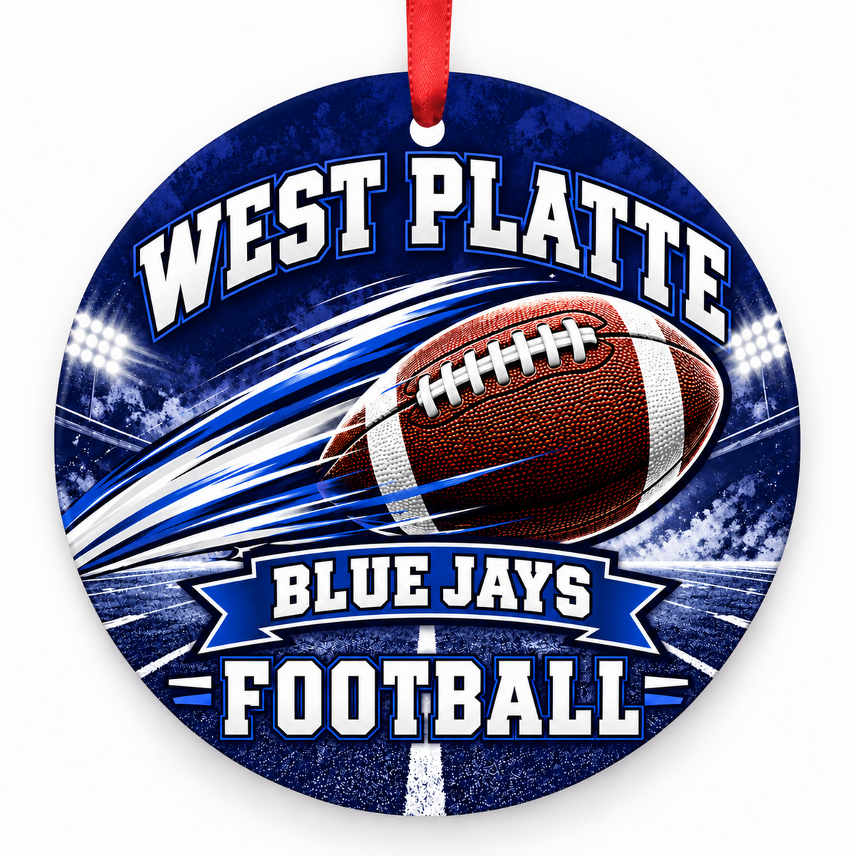 West Platte High School Blue Jays – Football in Motion 3-inch football ornament, Weston, Missouri
