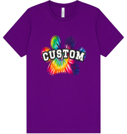 Custom Bright Tie Dye Paw Adult Bella Canvas Shirt