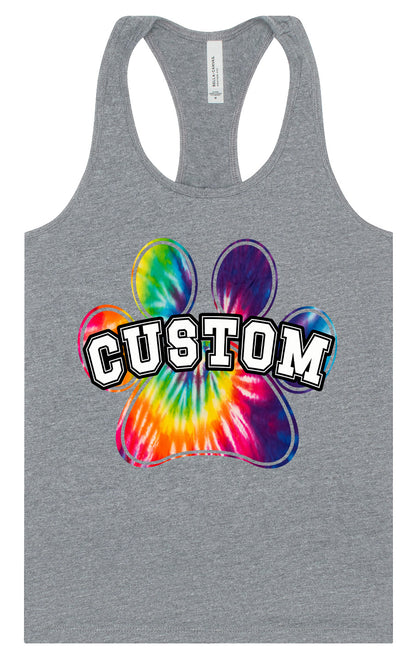 Custom Bright Tie Dye Paw Women's Racerback Tank