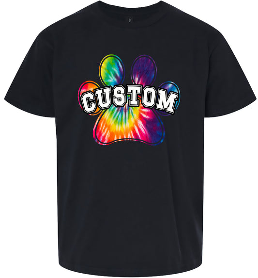 Custom Bright Tie Dye Paw Adult Gildan Soft Shirt