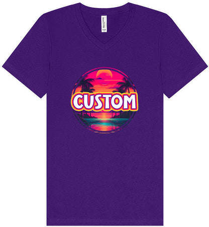 Custom Neon Beach Sunset Unisex V-Neck Shirt
