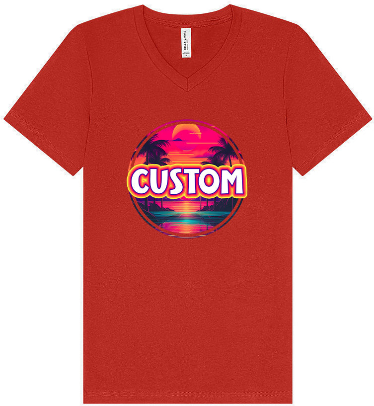 Custom Neon Beach Sunset Unisex V-Neck Shirt
