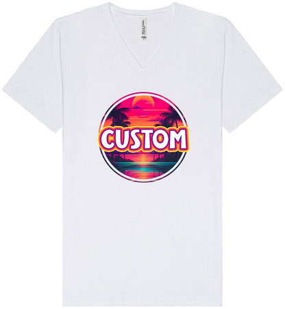Custom Neon Beach Sunset Unisex V-Neck Shirt