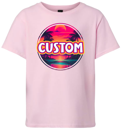 Custom Neon Beach Sunset Children's Gildan Soft Shirt