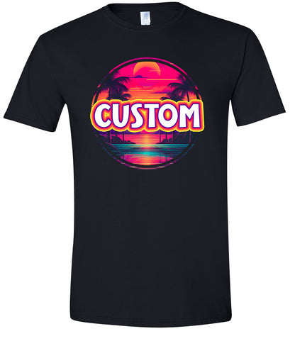 Custom Neon Beach Sunset Adult Gildan Soft Shirt